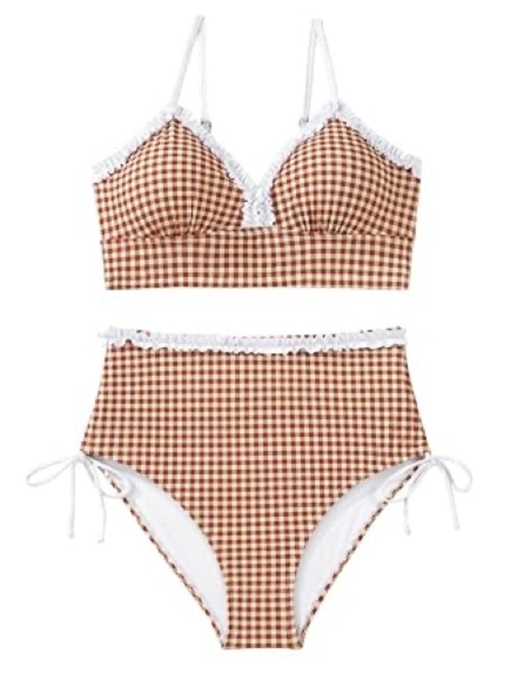 Herseas Women Bikini Set Ruffle Trim Side Tie Bathing Suits High Waist